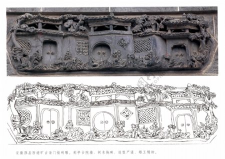 古代建筑雕刻纹饰山水景观亭台楼阁3