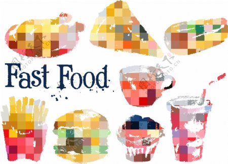 8款彩绘快餐食品矢量图