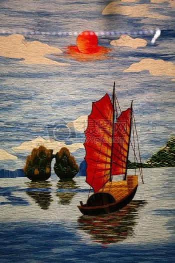 湖面上的轮船油画