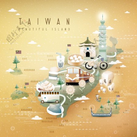 创意卡通台湾旅行地图