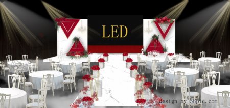 室内设计红白色大理石婚礼主背景效果图