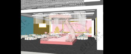 粉色室内3D婚礼效果图