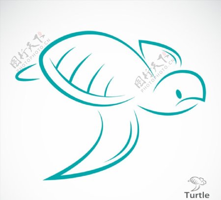手绘蓝色海龟矢量素材