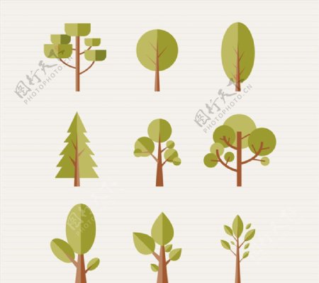 9款扁平化森林树木矢量图