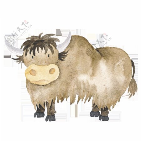 水彩手绘动物水牛插画