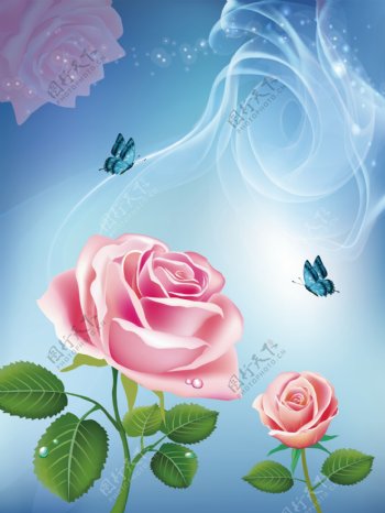 粉色梦幻玫瑰花朵漂亮移门图