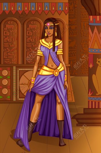 站在宫殿中的埃及女性矢量素材