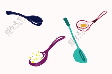 手绘彩色汤勺设计元素
