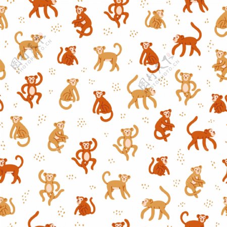 清新橙红色调猴子图案壁纸装饰设计