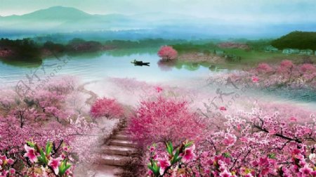 唯美中国风古典山水画视频素材