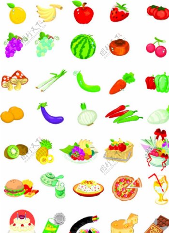 手绘蔬菜水果小图标
