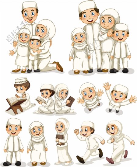 穆斯林做礼拜卡通人物矢量素材