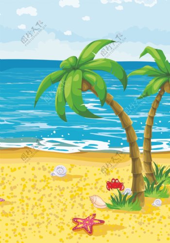海浪椰树背景模版