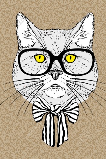 北欧极简动物眼镜猫咪卧室客厅装饰画