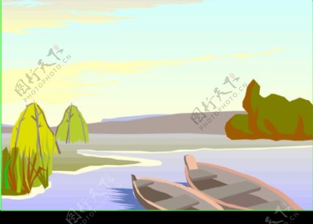 湖泊中的小船