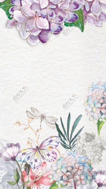 手绘紫色花朵H5背景素材