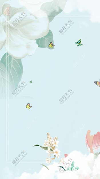 手绘花朵蝴蝶H5背景素材