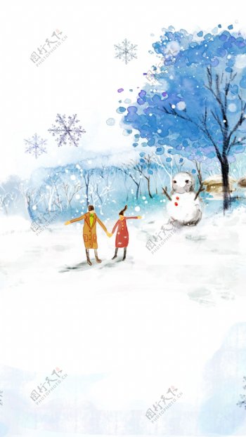 卡通雪人冬季H5背景素材