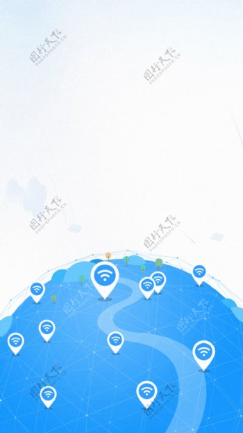 蓝色WiFi信号地球H5背景素材