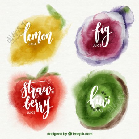 四种水果的水彩选择