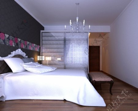 现代欧式温馨简约卧室水晶吊灯效果图