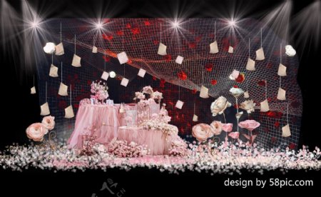 室内设计粉色婚礼甜品区psd效果图