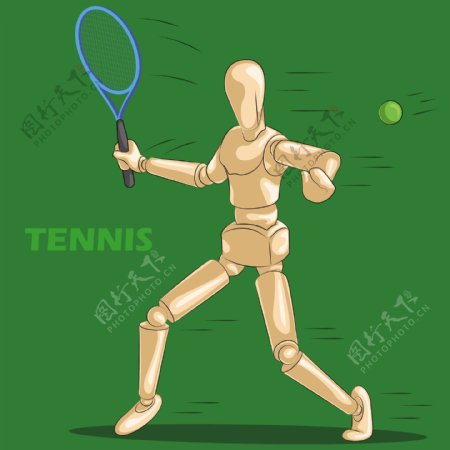 绿色手绘网球运动卡通矢量背景素材