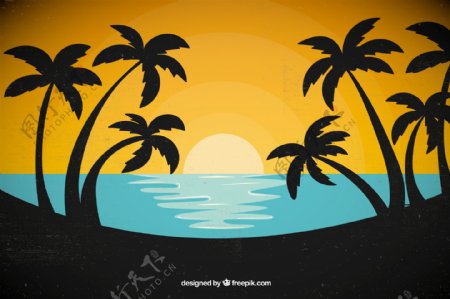 棕榈树和日落背景