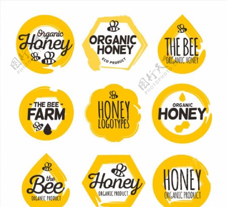 8款黄色有机蜂蜜标志矢量素材