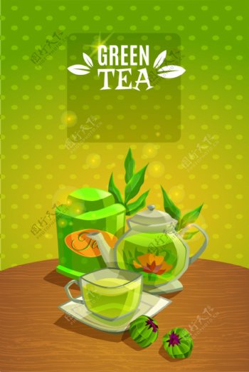 抹茶色绿茶茶叶海报背景