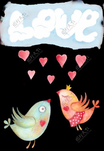 卡通浪漫小鸟透明装饰图案