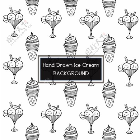 手绘的黑色和白色的冰淇淋的背景