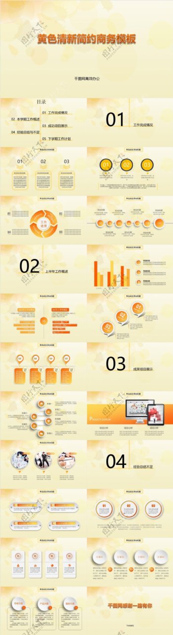 黄色清新简约商务PPT模板