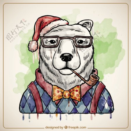手绘圣诞北极熊