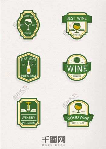 复古古典绿色酒类标签