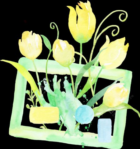 黄色清新花卉透明素材