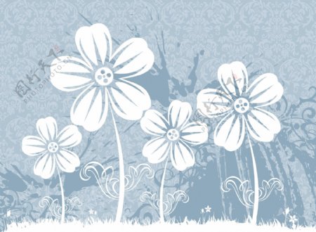 蓝色花朵印花卡通矢量素材