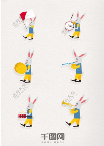 卡通兔子乐队元素图标