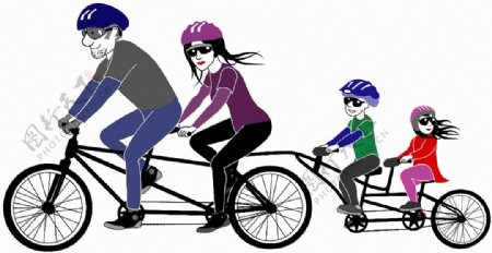 手绘卡通双人骑单车免抠png透明图层素材