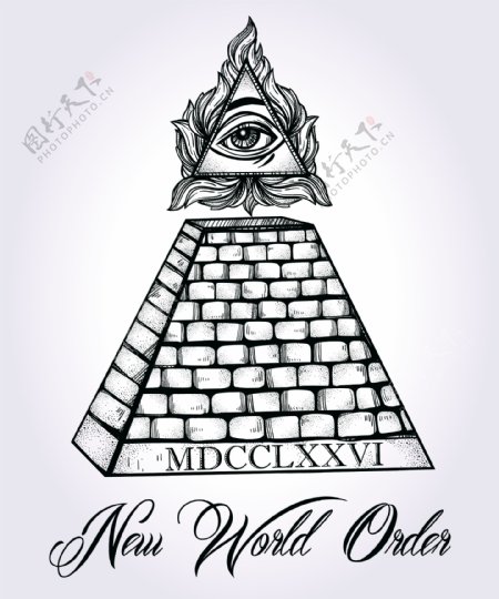 时尚黑白手绘金字塔图案