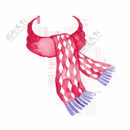 红色格子手绘围巾圣诞节透明装饰素材