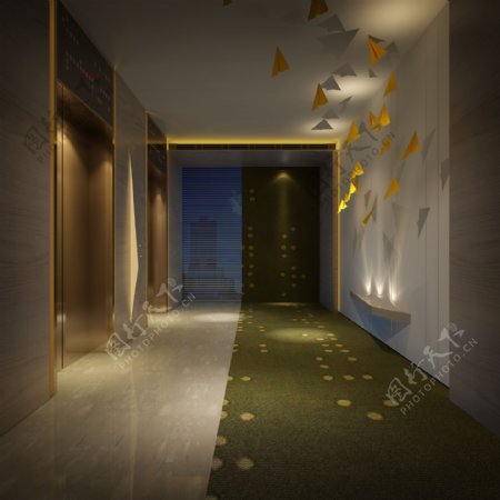 时尚创意暗色调酒店走廊装修效果图