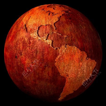 红色带木质感的地球旋转特效