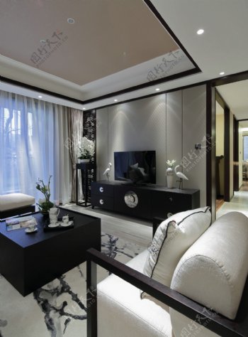 现代风格黑色方形茶几客厅室内装修效果图