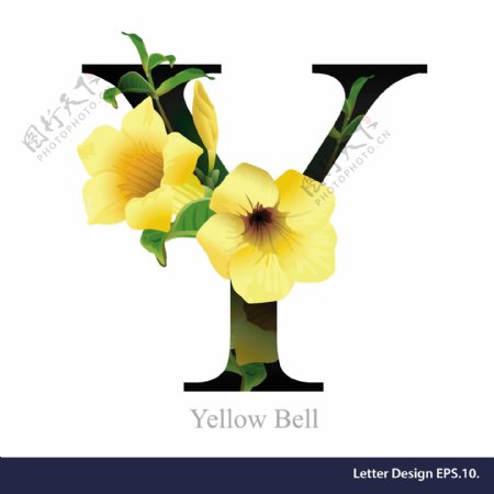 黄色花卉英文字母字体设计