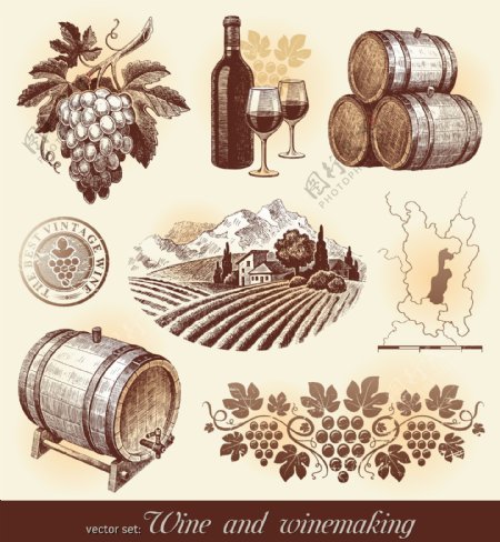红酒桶红酒葡萄酒宣传背景图矢量素材