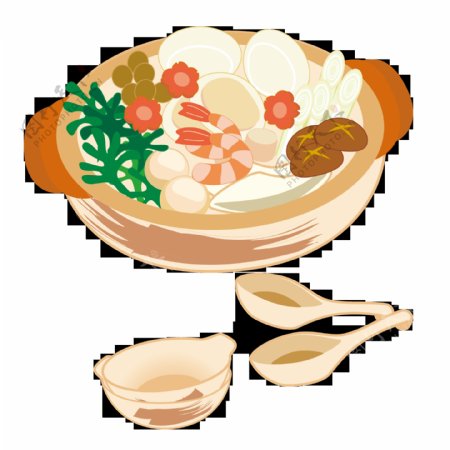 手绘砂锅食物元素素材