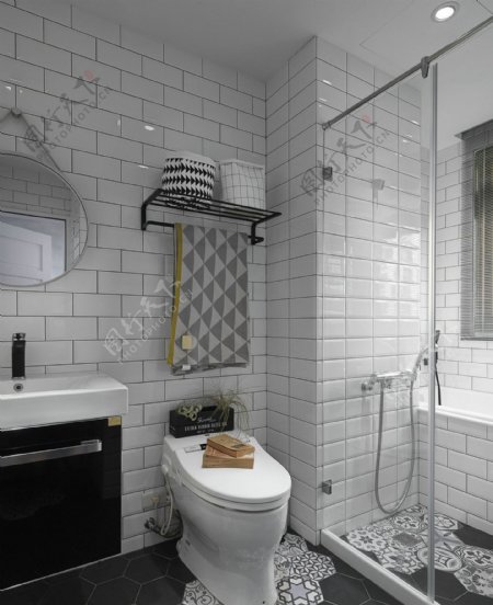 白色墙壁浴室效果图