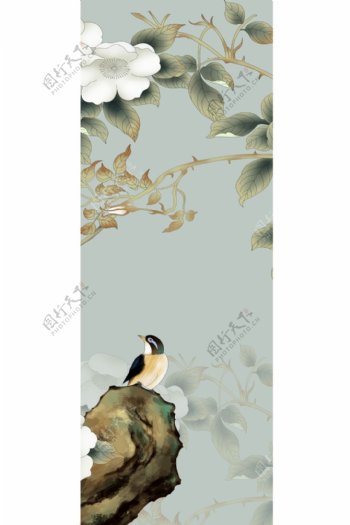 手绘中国风动物小鸟花朵装饰画