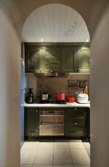 高端大气时尚厨房橱柜灶台装修效果图